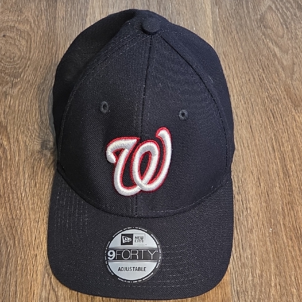 New Era Black Cap with White and Red Embroidery